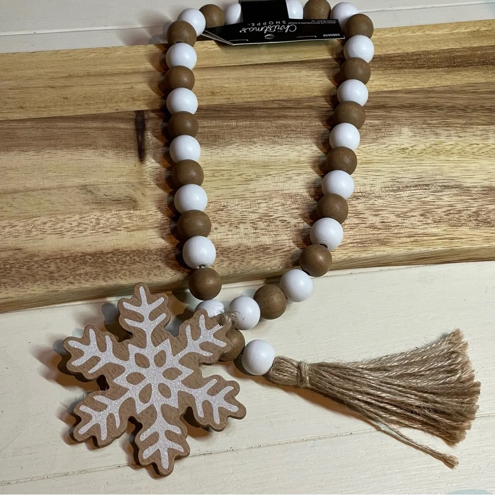 Winter Wooden Beads Tier Tray Decor 34”
